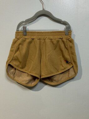 Aviator Nation Athletic Sweat Shorts Women S Mustard Velvet 5 Stripe Logo